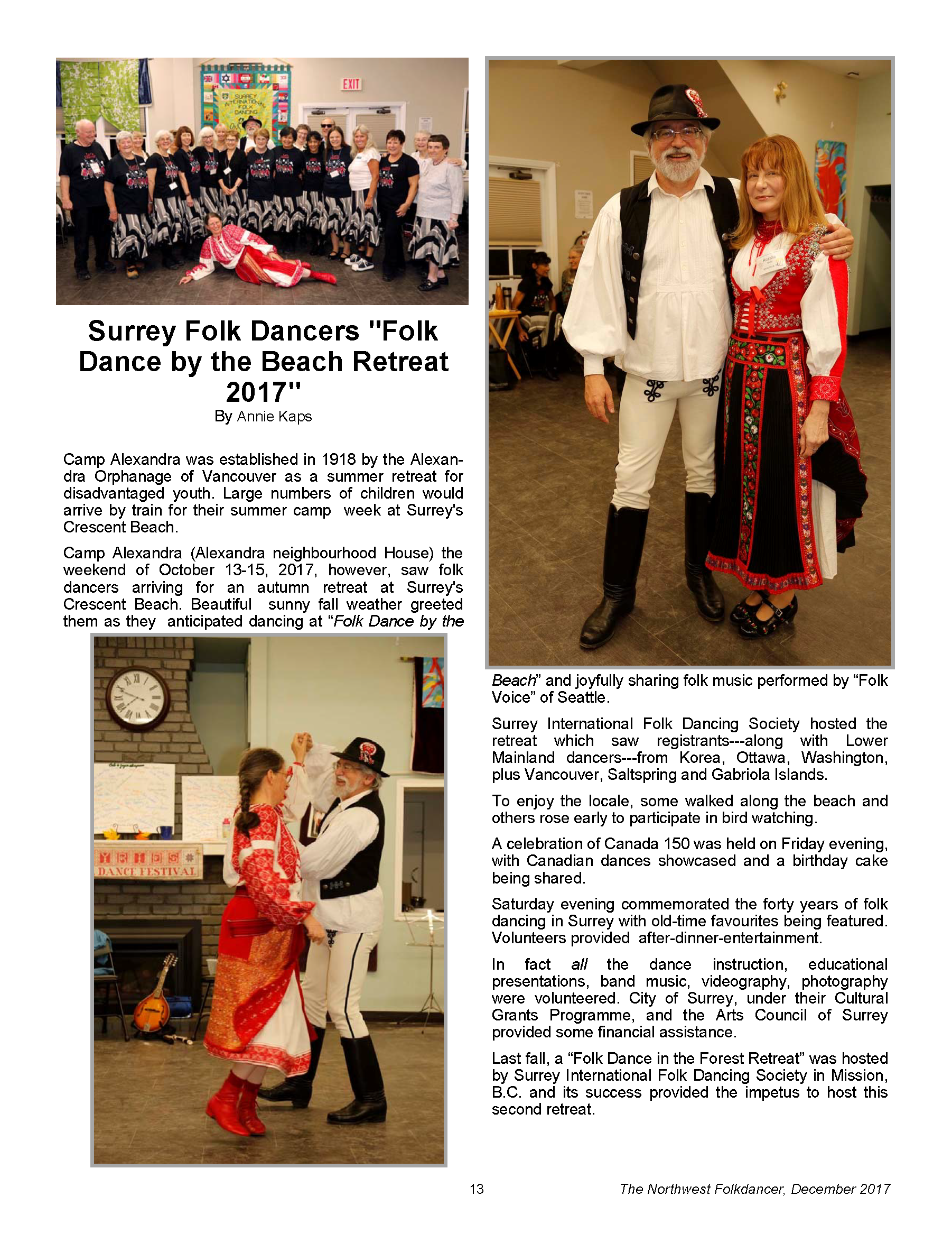 Beach Retreat article Page from Northwest Folkdancer December 2017 issue